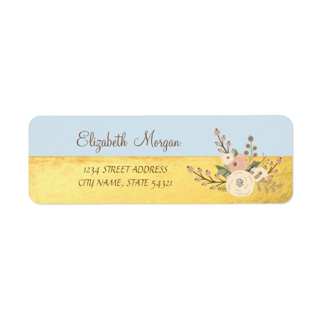 Cute  Girly Elegant  ,Gold,Flower   Address Label (Front)