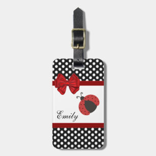 Cute girly elegant ladybug polka dots monogram luggage tag