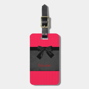 Cute Girly Elegant Red Polka Dots -Black Bow Luggage Tag