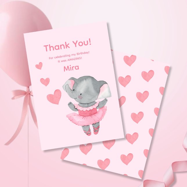 Cute Girly Elephant Ballerina Birthday Party  Thank You Card (Creator Uploaded)