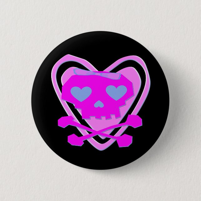 CUTE & GIRLY EMO SKULL 6 CM ROUND BADGE (Front)