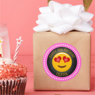Cute Girly Emoji Birthday Party Classic Round Sticker