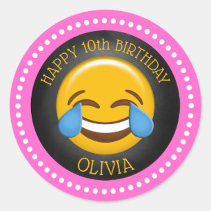 Cute Girly Emoji Birthday Party Classic Round Sticker