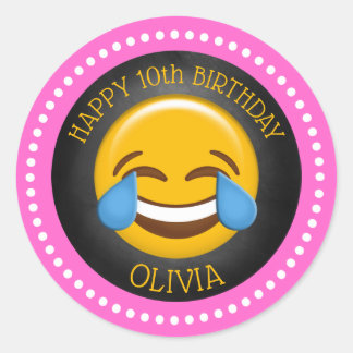 Cute Girly Emoji Birthday Party Classic Round Sticker