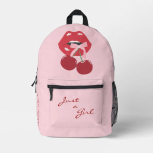 Cute Girly Feminine Cherry Lips Printed Backpack