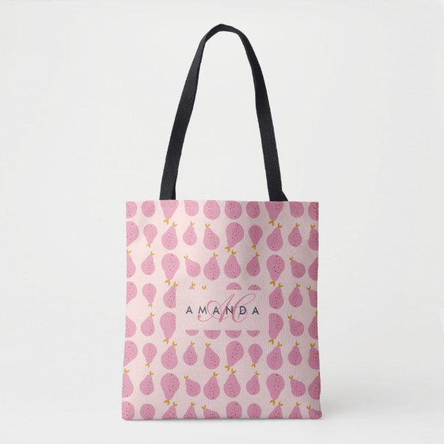 Cute Girly Feminine Pear Monogrammed Initial Gifts Tote Bag (Front)