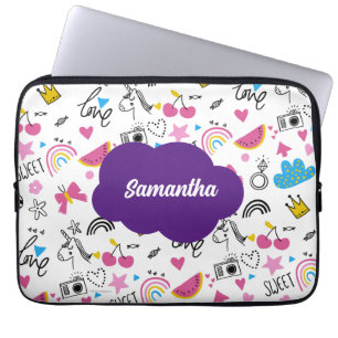 Cute Girly First Name Pink Back to School Script Laptop Sleeve