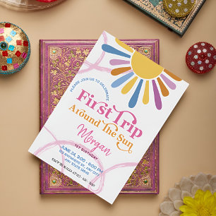 Cute Girly First Trip Around Sun Birthday Party Invitation