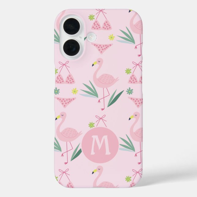 Cute Girly Flamingo and Bikini Pink Monogram Case-Mate iPhone Case (Back)