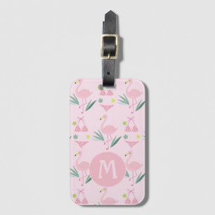 Cute Girly Flamingo and Bikini Pink Monogram Luggage Tag