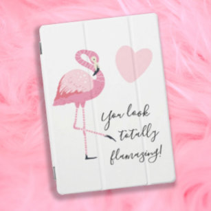 Cute Girly Flamingo Totally Flamazing Pink White iPad Pro Cover