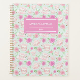 Cute Girly Floral Tea Cups Pattern Personalised Planner