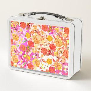 Cute girly flowers pattern metal lunch box
