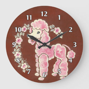 Cute Girly Fluffy Pink Poodle Dog Large Clock