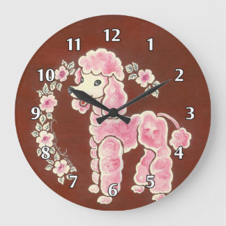 Cute Girly Fluffy Pink Poodle Dog Large Clock