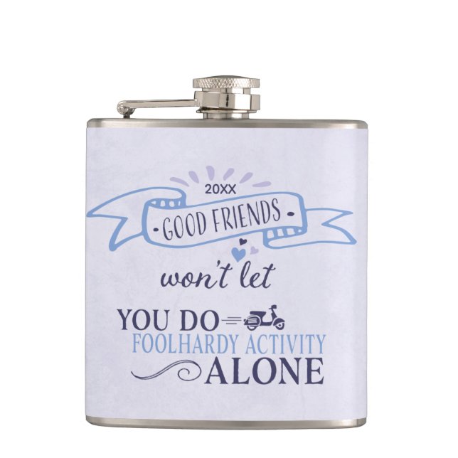 Cute Girly Friendship Heart Typography Quote Hip Flask (Front)