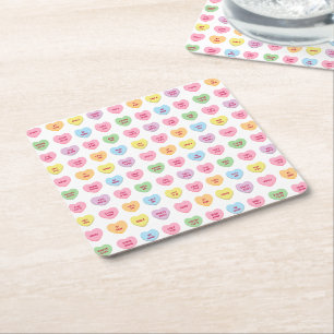 Cute girly fun conversation candy hearts pattern square paper coaster