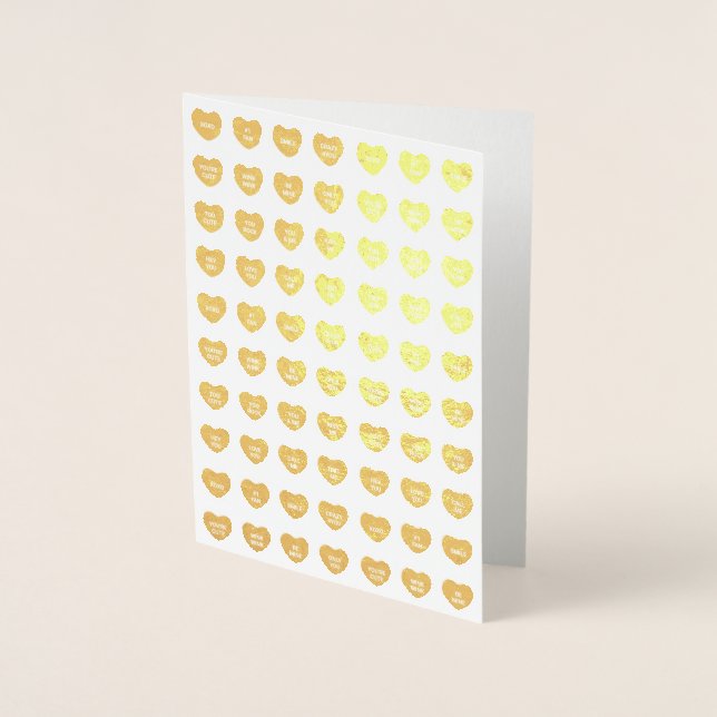 Cute girly fun custom conversation candy hearts foil card (Front)