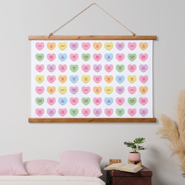 Cute girly fun custom conversation candy hearts hanging tapestry (Bedroom)