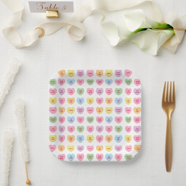 Cute girly fun custom conversation candy hearts paper plate (Wedding)
