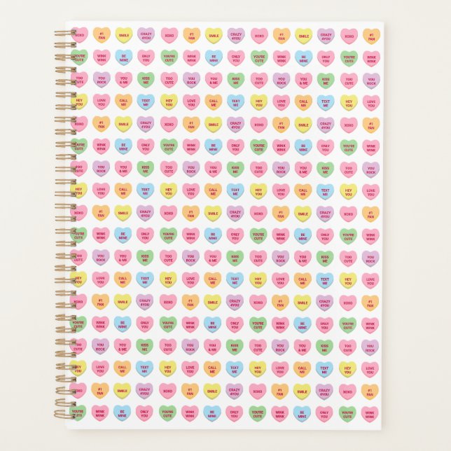 Cute girly fun custom conversation hearts pattern planner (Front)