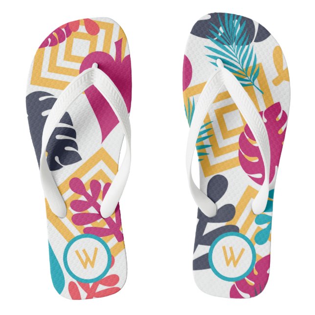 Cute Girly Fun Monogram Tropical Flip Flops (Footbed)