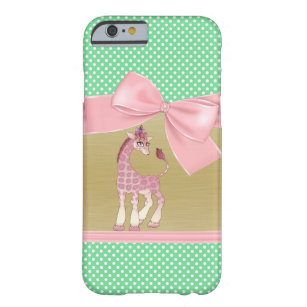 Cute Girly Funny Giraffe On Polka Dots Barely There iPhone 6 Case