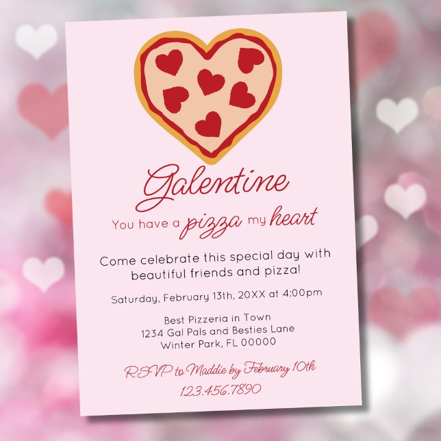 Cute Girly Galentine's Day Valentine's Pizza Party Invitation (Creator Uploaded)