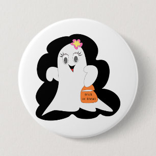 Cute Girly Ghost Halloween Trick or Treat 7.5 Cm Round Badge
