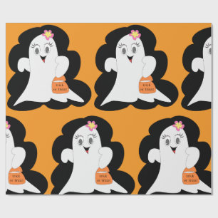 Cute Girly Ghost Halloween Trick or Treat Wrapping Paper