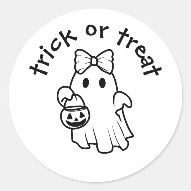 Cute Girly Ghost Trick or Treat Halloween Classic Round Sticker (Front)