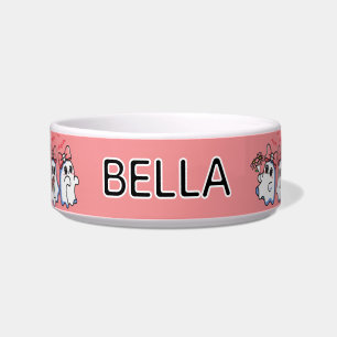 Cute Girly Ghosts with Bows Halloween Cat Feeding Bowl