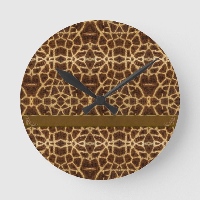 Cute Girly Giraffe Pattern Animal Print & Stiletto Round Clock (Front)