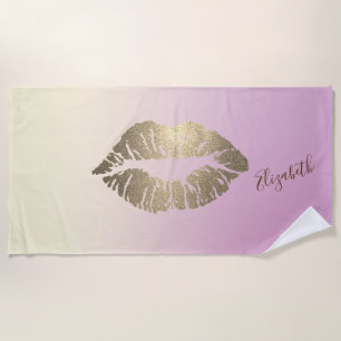 Cute Girly  Glitter Lips ,Ombre  -Personalised Beach Towel