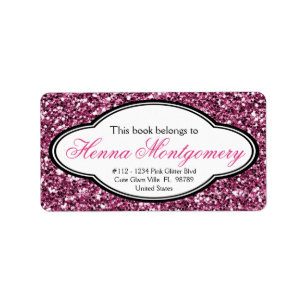 Cute Girly Glitter Look  PINK Bookplate Label