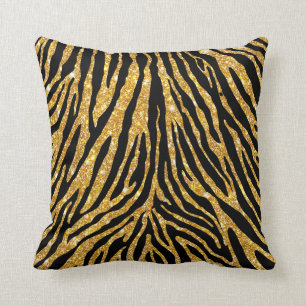 Cute Girly Gold Faux Glitter Zebra Black Pattern Cushion