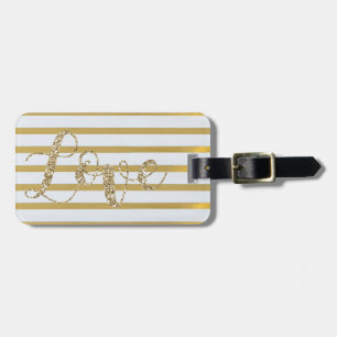 Cute Girly Gold Glitter,Striped,Love-Personalised Luggage Tag