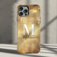 Cute girly gold marble art monogram