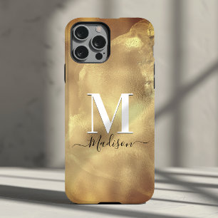 Cute girly gold marble art monogram Case-Mate iPhone 14 case