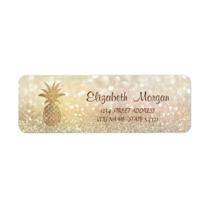 Cute  Girly Gold Pineapple Bokeh Address Label