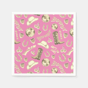 Cute Girly Gold Pink Disco Cowgirl Aesthetic Napkin