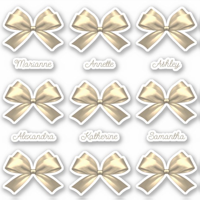 Cute Girly Gold Satin Aesthetic Bow Names (Front)