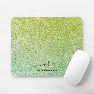 Cute Girly Green Ombre Glitter Mouse Pad