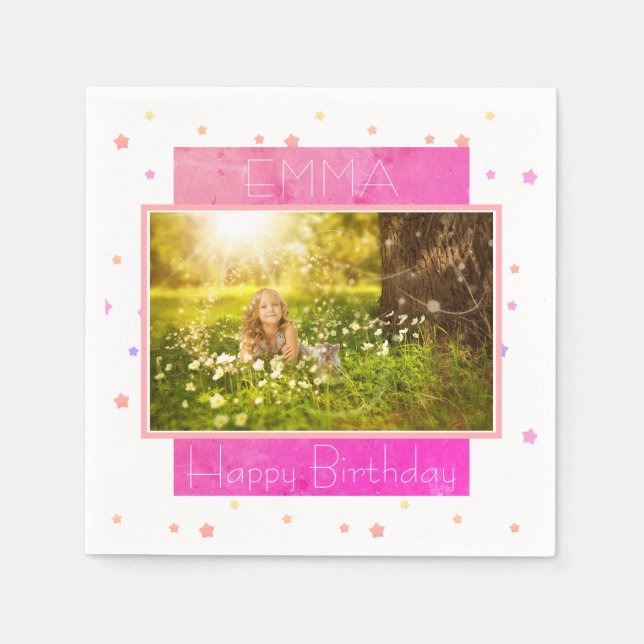 Cute Girly Happy birthday Photo Napkin (Front)