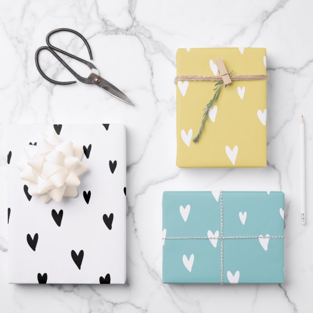 Cute girly heart pattern l Colourful Blue Yellow Wrapping Paper Sheet (Front)