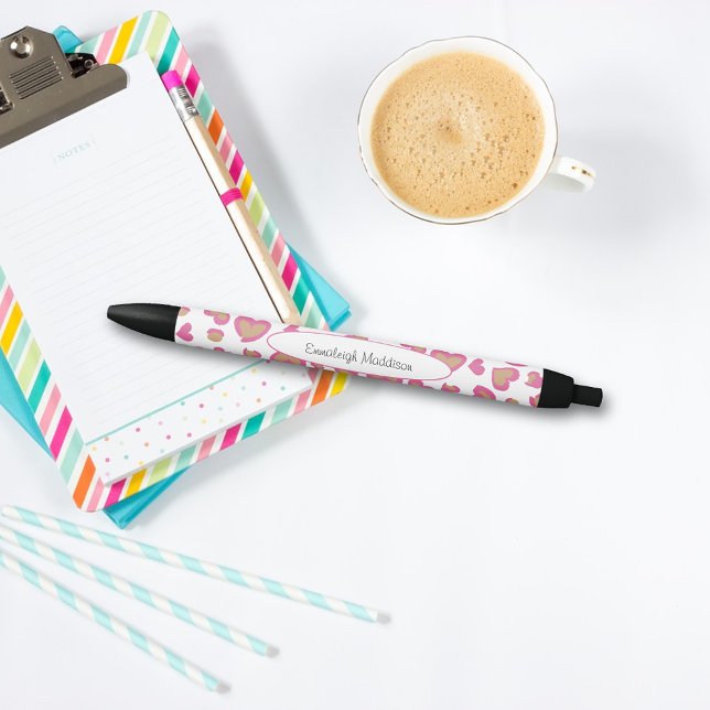 Cute Girly Heart Pattern Monogram Black Ink Pen (Creator Uploaded)