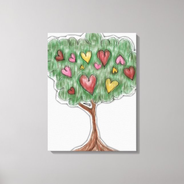 Cute Girly Heart Tree Illustration Canvas Print (Front)