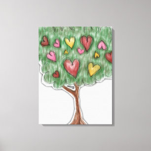 Cute Girly Heart Tree Illustration Canvas Print