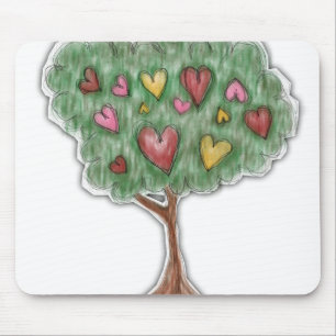 Cute Girly Heart Tree Illustration Mouse Mat