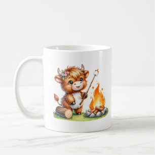 Cute Girly Highland Cow Camping Smores Coffee Mug